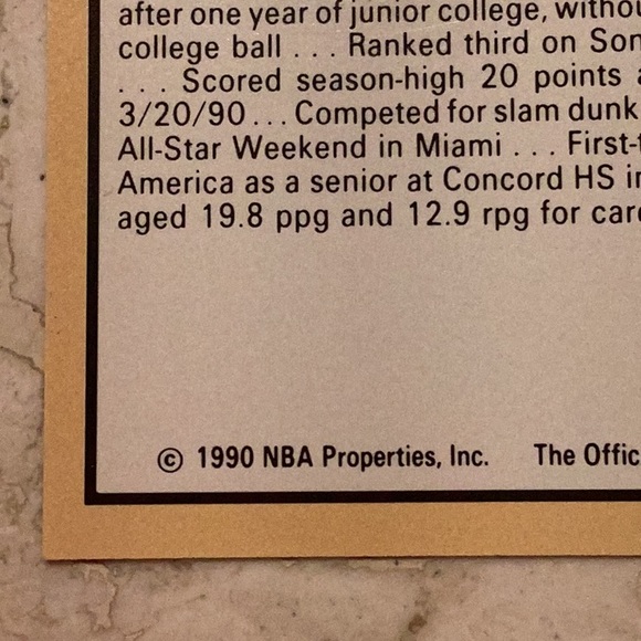 Shawn Kemp Rookie 1990 Basketball Card NBA Hoops 279 Seattle Supersonics #279 - Picture 3 of 4